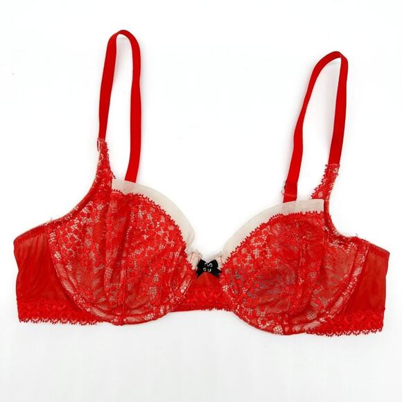 Victorias Secret Womens 34B Unlined Demi Bra Red Lace Coquette EDC Rave Festival - Picture 1 of 9